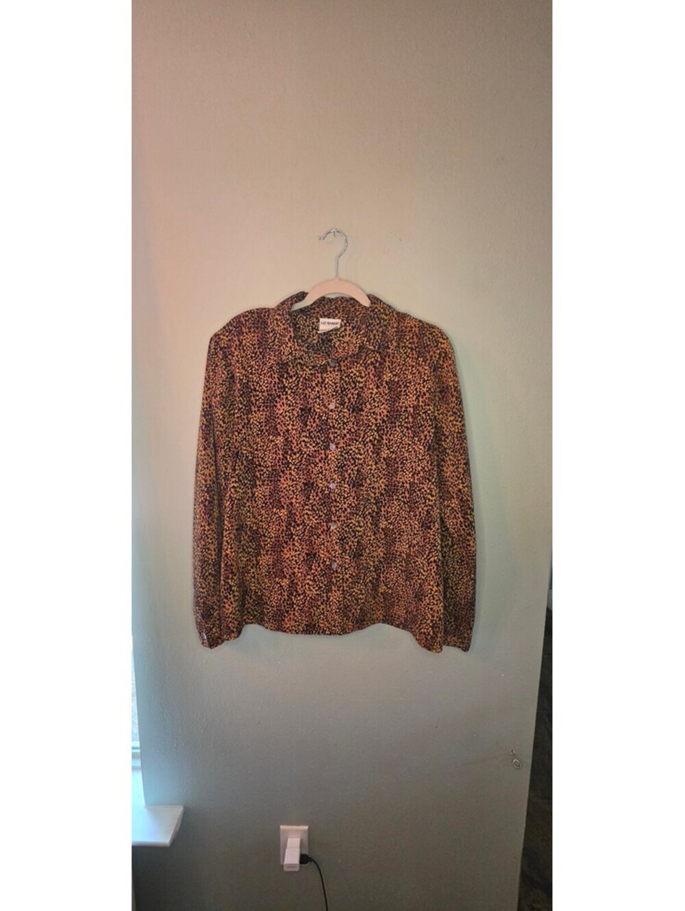 Vintage Liz Baker Blouse Women’s 14 Abstract Animal Print Button Up 90s